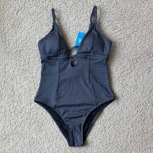 NWT Cupshe Plunging VNeck Keyhole One piece Swimsuit Dark Grey Women’s Size M